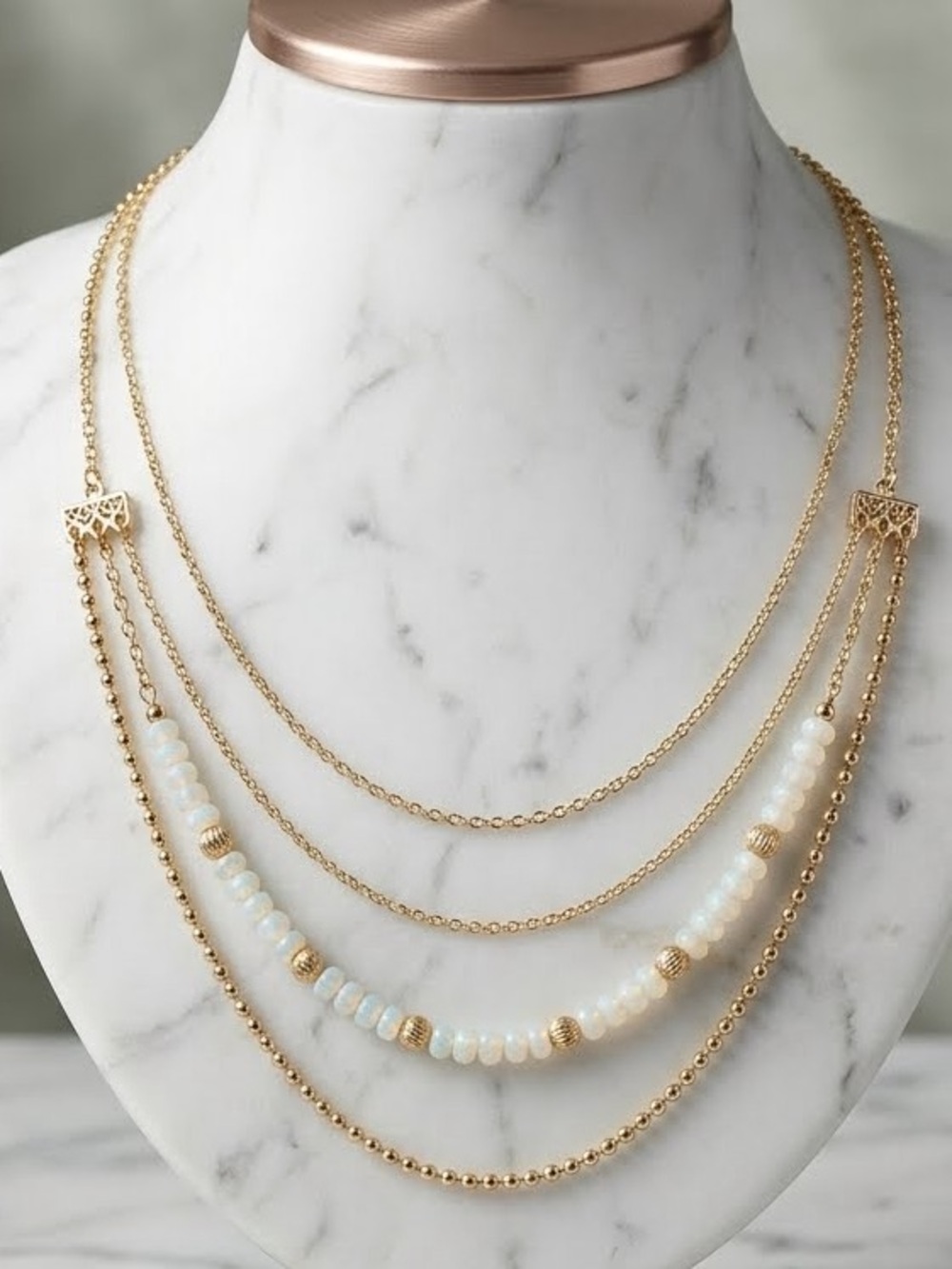 Melrose and Market Gold Beaded Layer String Drop Necklace NWT 10" Length NEW